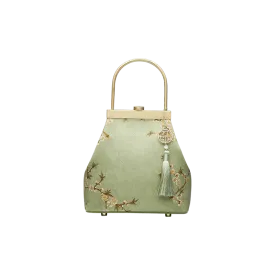 Mulberry Silk Luxury Light Green Kiss Lock Clutch Bag