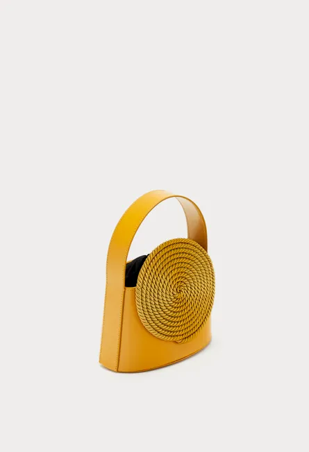 Mustard  Leather Handle Bag with Passementerie Details