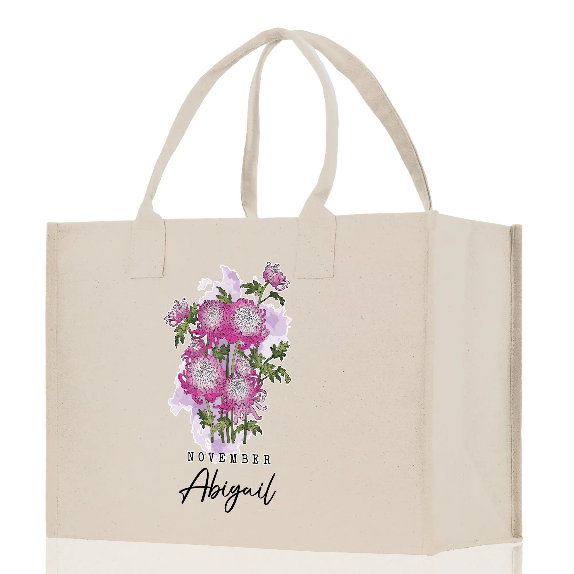November Birth Month Flower Personalized Name Cotton Canvas Tote Bag Custom Flower Birthday Gift Bag Wedding Gift for Her Bridal Bridesmaid