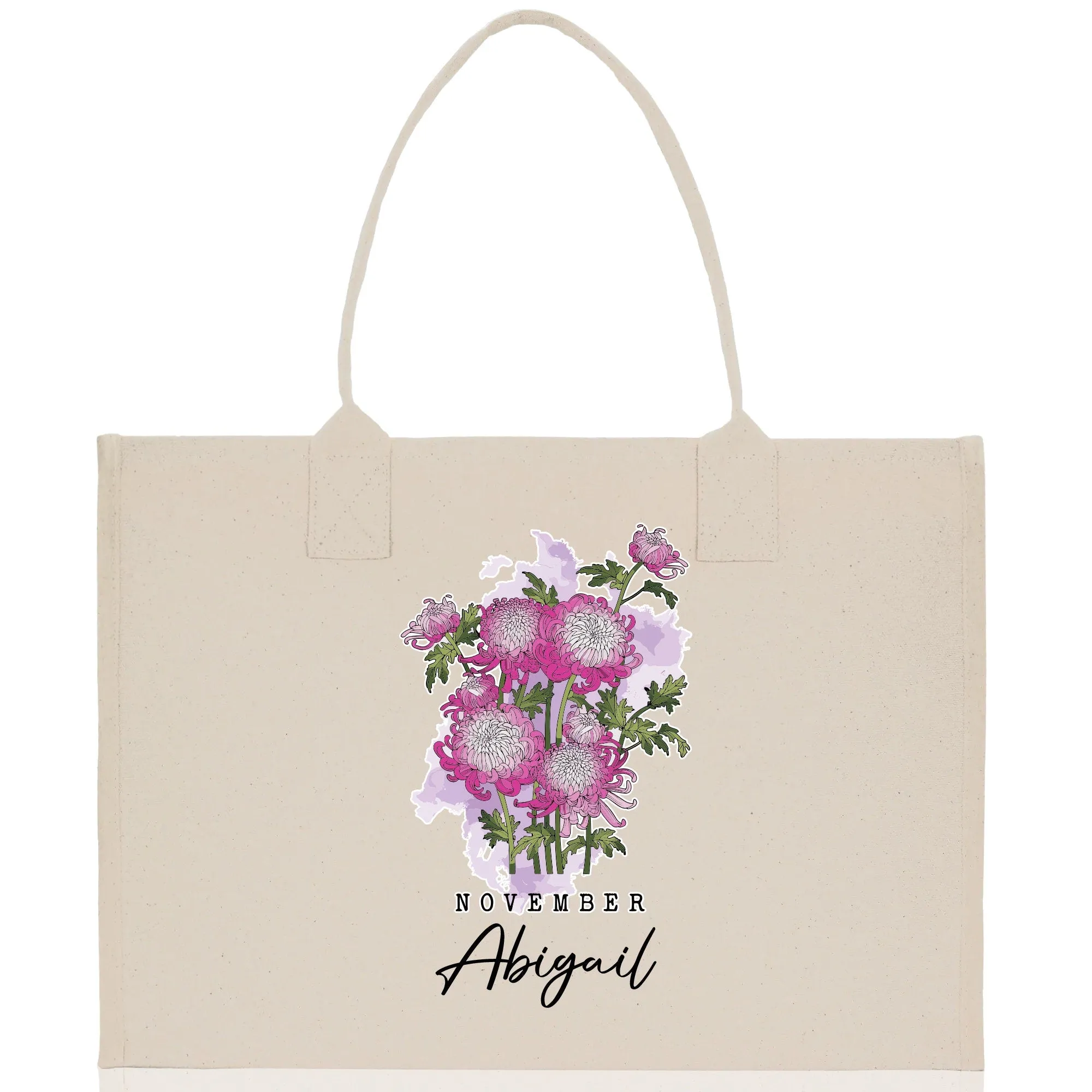November Birth Month Flower Personalized Name Cotton Canvas Tote Bag Custom Flower Birthday Gift Bag Wedding Gift for Her Bridal Bridesmaid