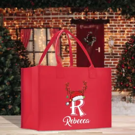 Personalized Christmas Initial and Name Cotton Canvas Tote Bag Custom Xmas Initial Holiday Gift Bag Custom Christmas Alphabet Tote (CI1028)