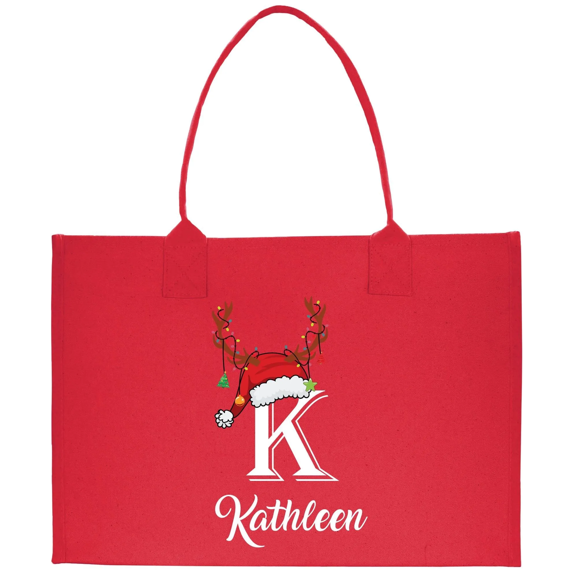 Personalized Christmas Initial and Name Cotton Canvas Tote Bag Custom Xmas Initial Holiday Gift Bag Custom Christmas Alphabet Tote (CI1028)