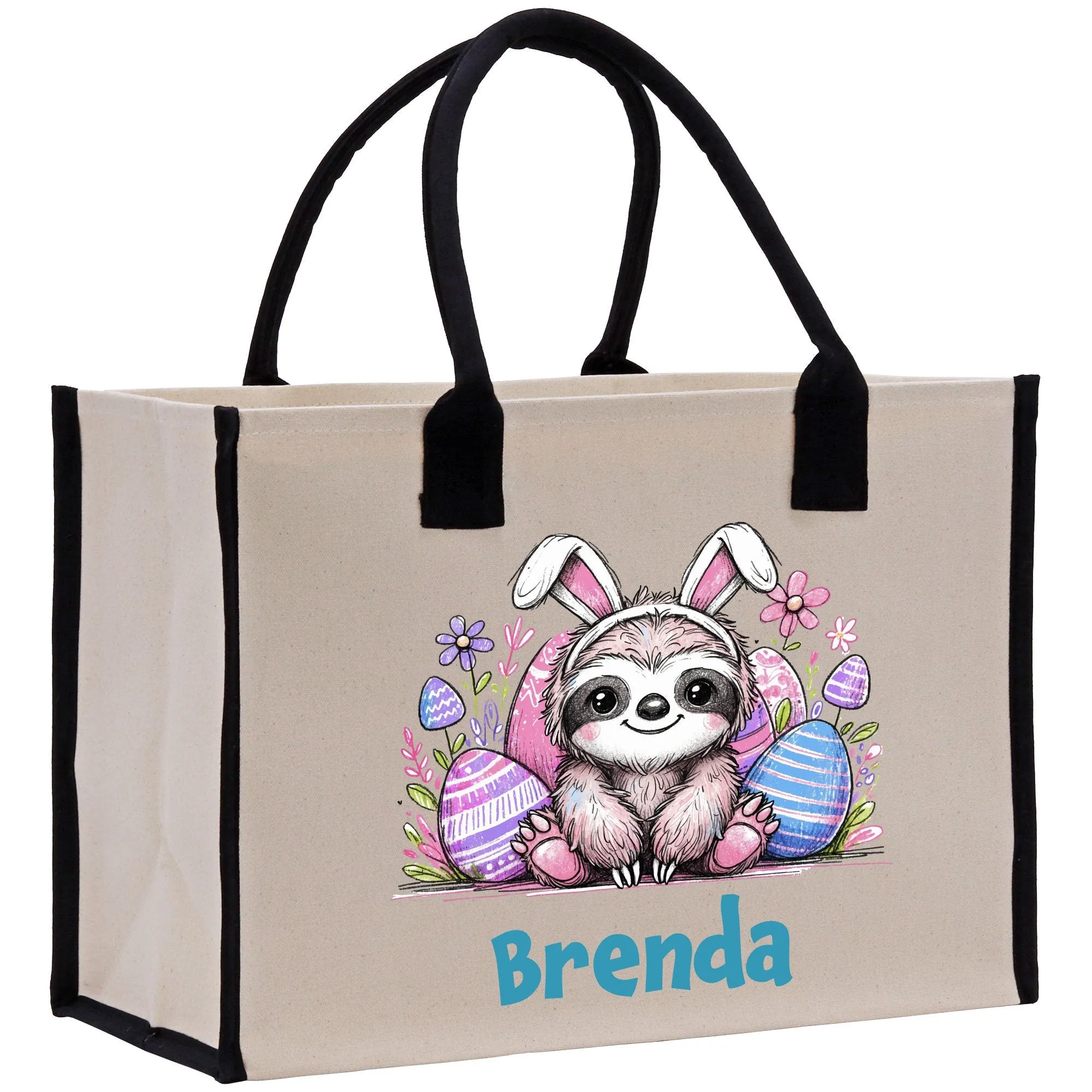 Personalized Easter Cotton Canvas Tote Bag Easter Basket Gift Easter Egg Hunt Custom Easter Gift Bags Easter Bag with Name for Kids
