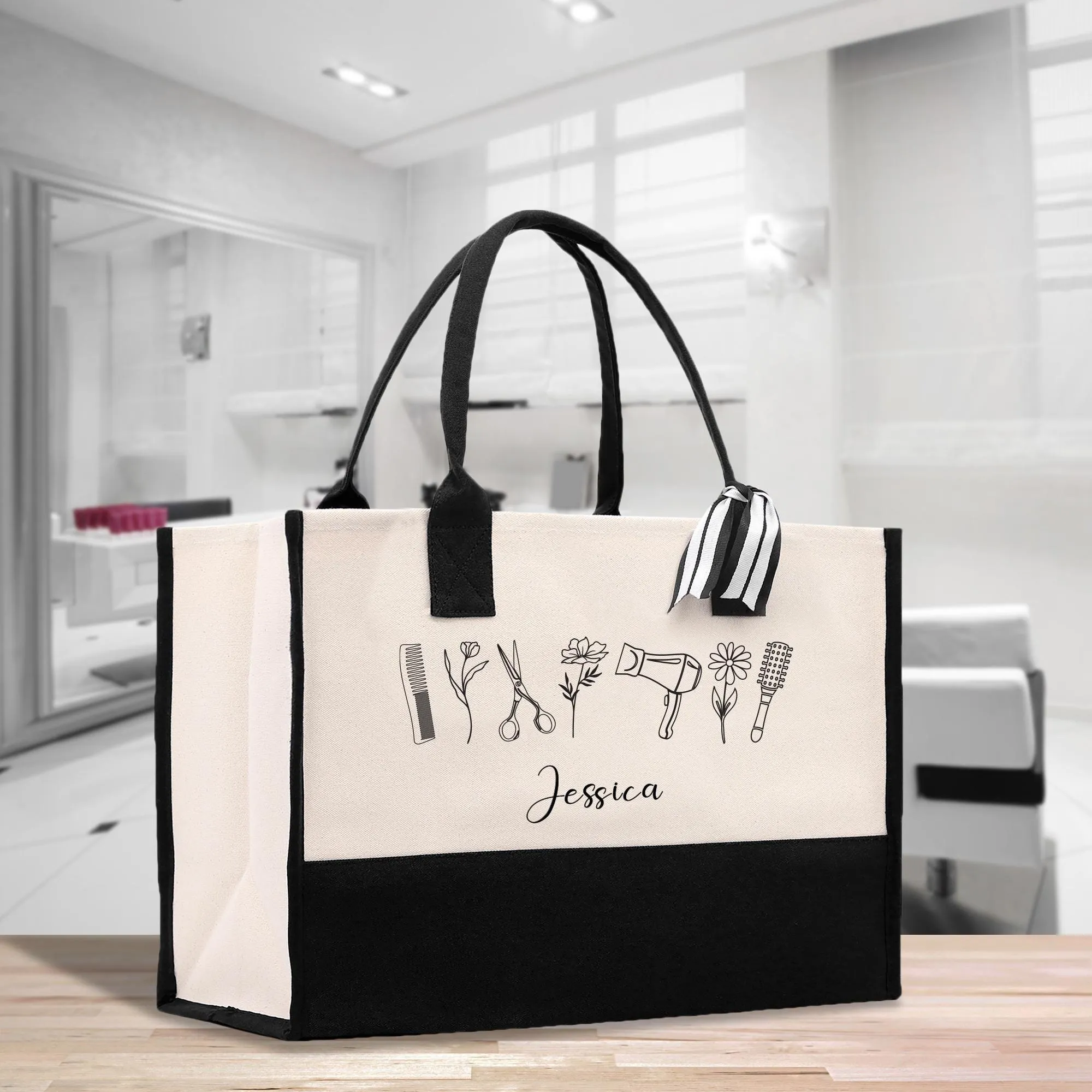 Personalized Hair Stylist Custom Cotton Canvas Tote Bag Hairdresser Gift Bag Beauty Salon Bag Stylist Supply Bag Barber Gift (HRST1006)