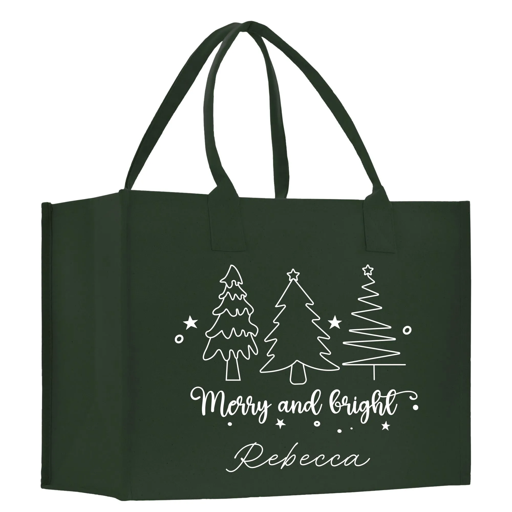 Personalized Name Christmas Cotton Canvas Large Tote Bag Custom Merry Christmas Gift Bag Xmas Party Bag Xmas Eve Gift Holiday Gift (CT1018)