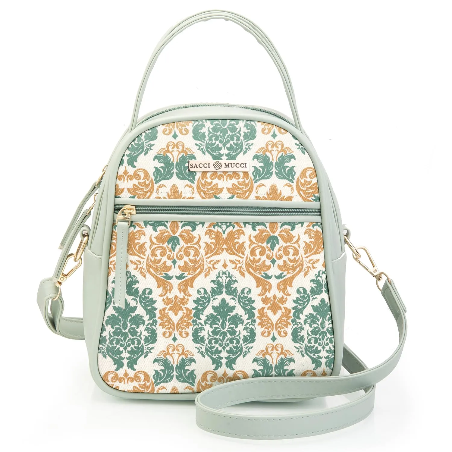 SACCI MUCCI Women's Satchel Handbag | Ladies Purse Handbag | Women's Beech Satchel Bag | Shoulder bags for women with long strap - Damask (Mint Green)