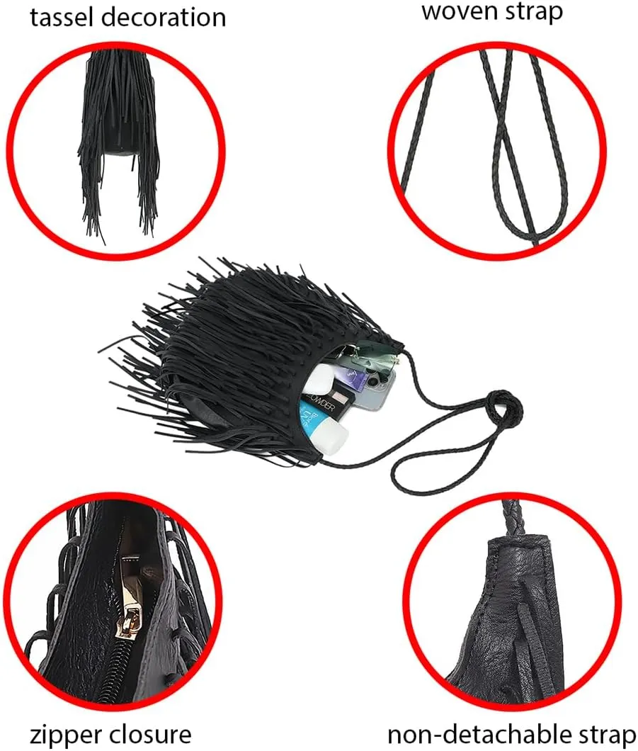Saddhu Fringe Crossbody Purse for Women Faux Leather Handbag Tassel Bohemian Cross Body Bag for Wedding Cocktail Party