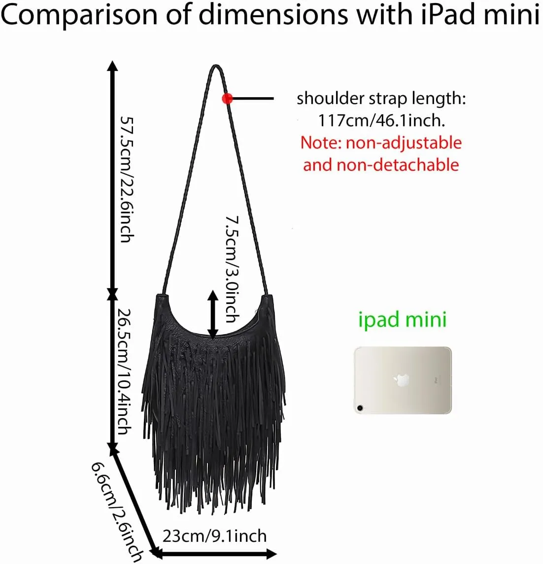 Saddhu Fringe Crossbody Purse for Women Faux Leather Handbag Tassel Bohemian Cross Body Bag for Wedding Cocktail Party