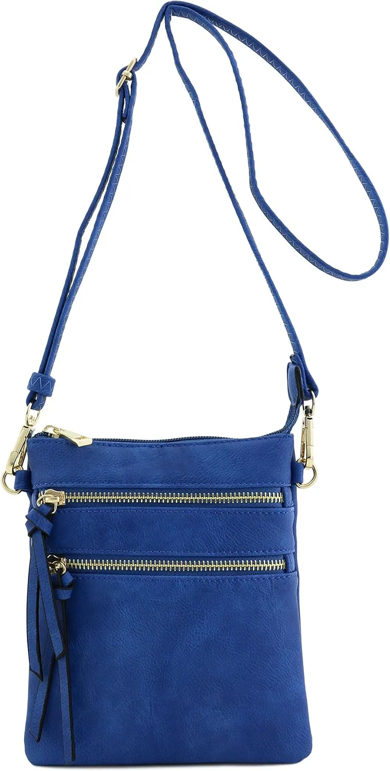 Small Lightweight Shoulder Bag for Women, Mini Multi Zipper Pocket Crossbody Handbag with Adjustable strap
