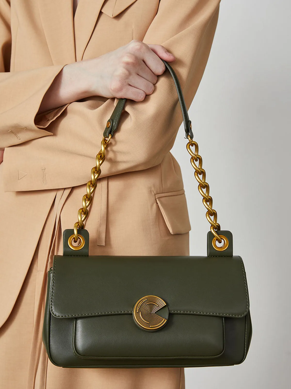 Smting | Medium Flap Bag with Vinyl Record Inspired Snap