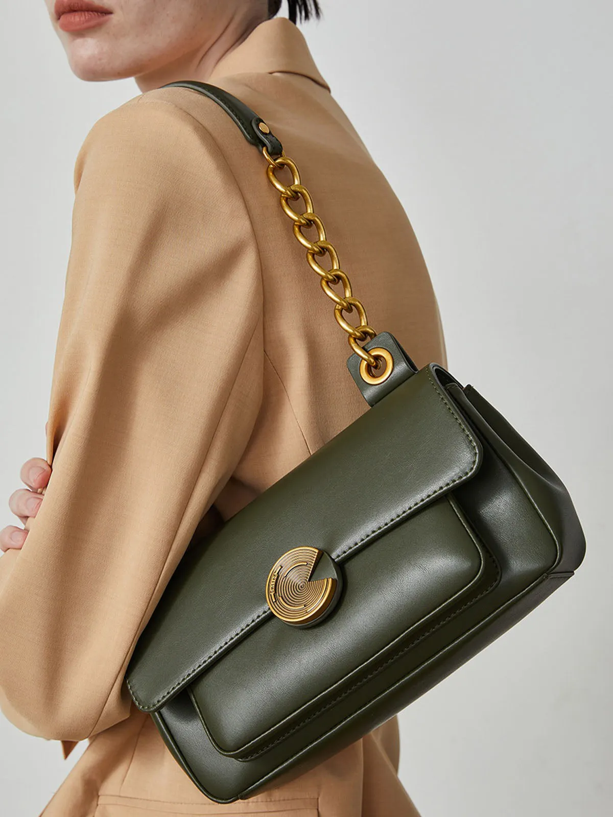 Smting | Medium Flap Bag with Vinyl Record Inspired Snap
