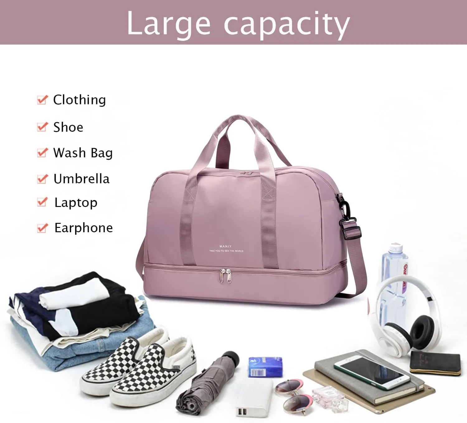 Sports Travel Duffel Bag for Women,Light Gym Bag with Shoe Compartment,Large Capacity Weekender Overnight with Wet Pocket for Lady Travel, Gym, Yoga Pink