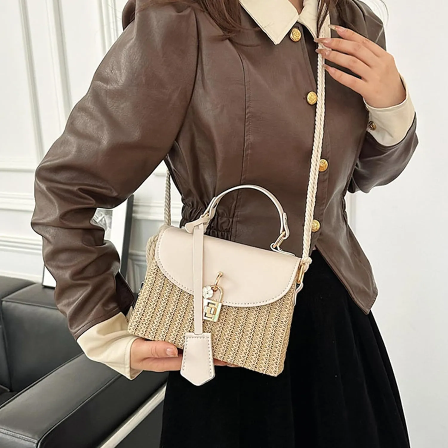 Straw Crossbody Bag for Women Summer Straw Rattan Wicker Purses Mini Beach Woven Handbags Shoulder Bag 2025