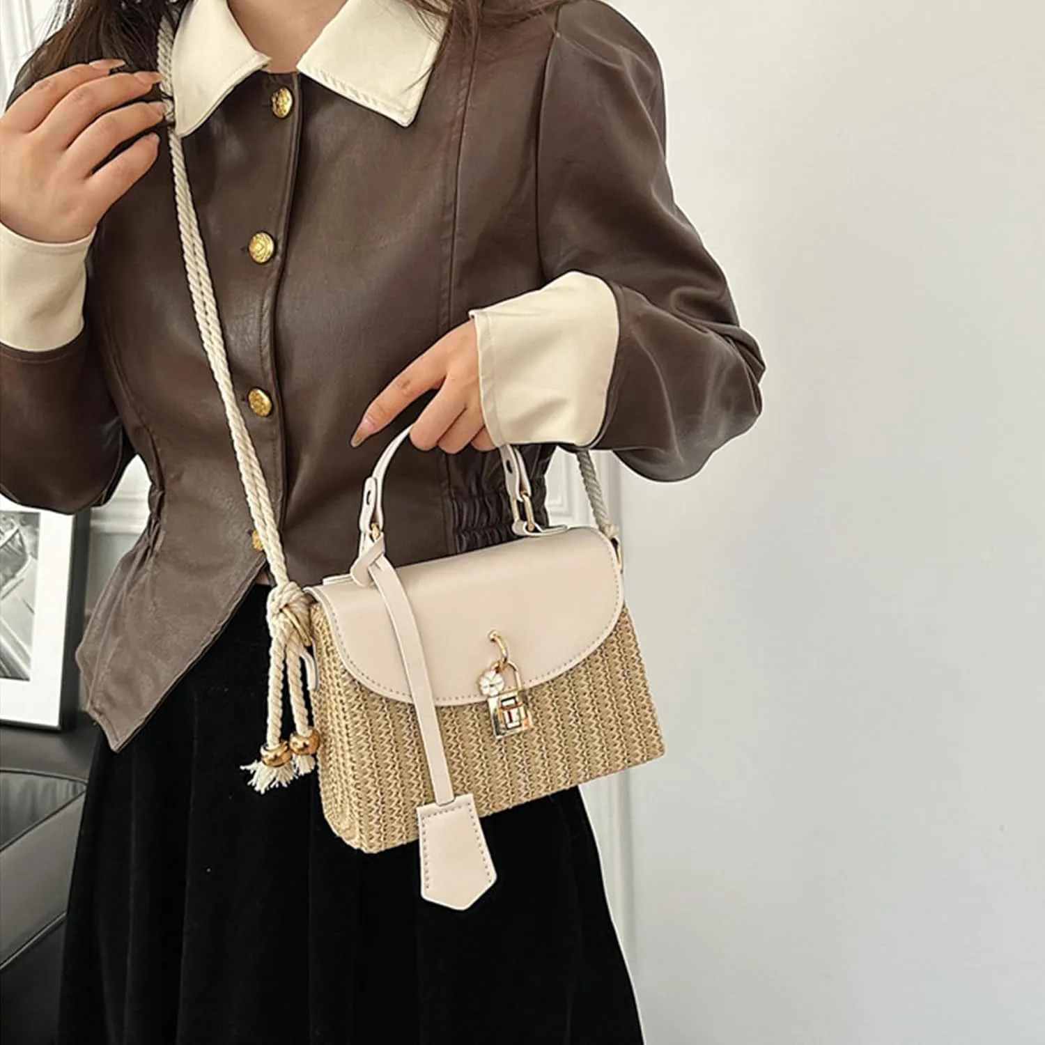 Straw Crossbody Bag for Women Summer Straw Rattan Wicker Purses Mini Beach Woven Handbags Shoulder Bag 2025