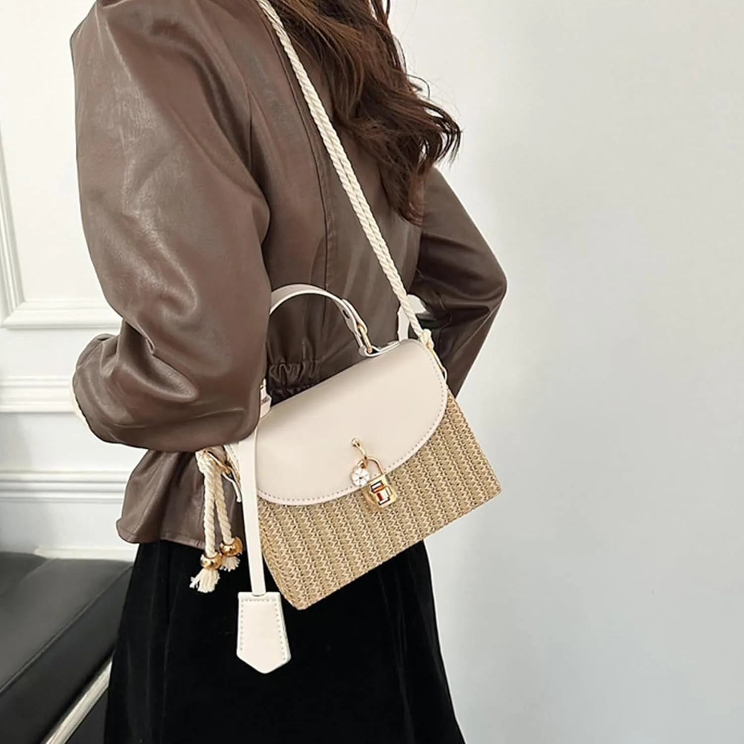 Straw Crossbody Bag for Women Summer Straw Rattan Wicker Purses Mini Beach Woven Handbags Shoulder Bag 2025