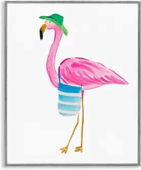 Stupell Industries Flamingo with Beach Tote Framed Giclee Art Design by Julie DeRice