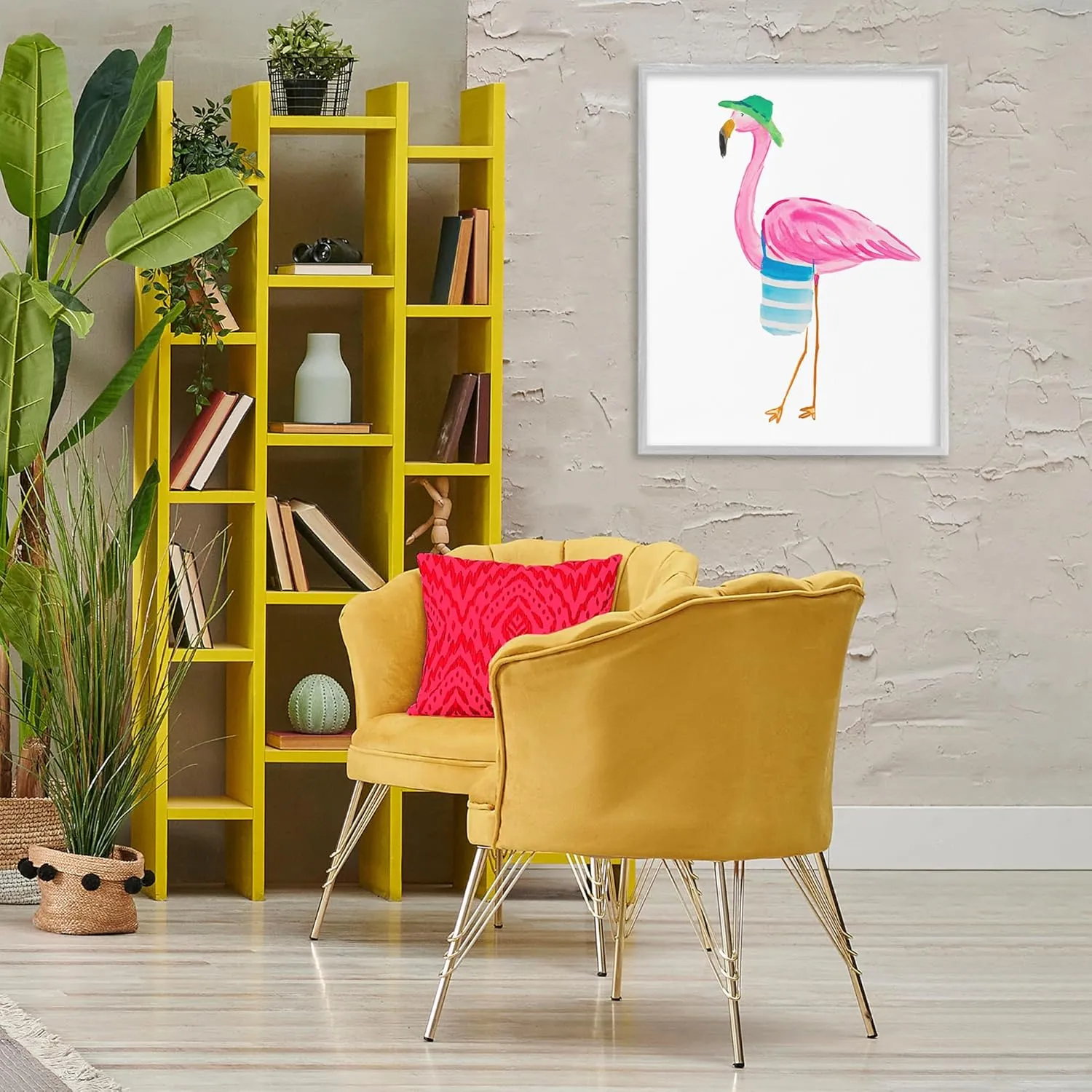 Stupell Industries Flamingo with Beach Tote Framed Giclee Art Design by Julie DeRice