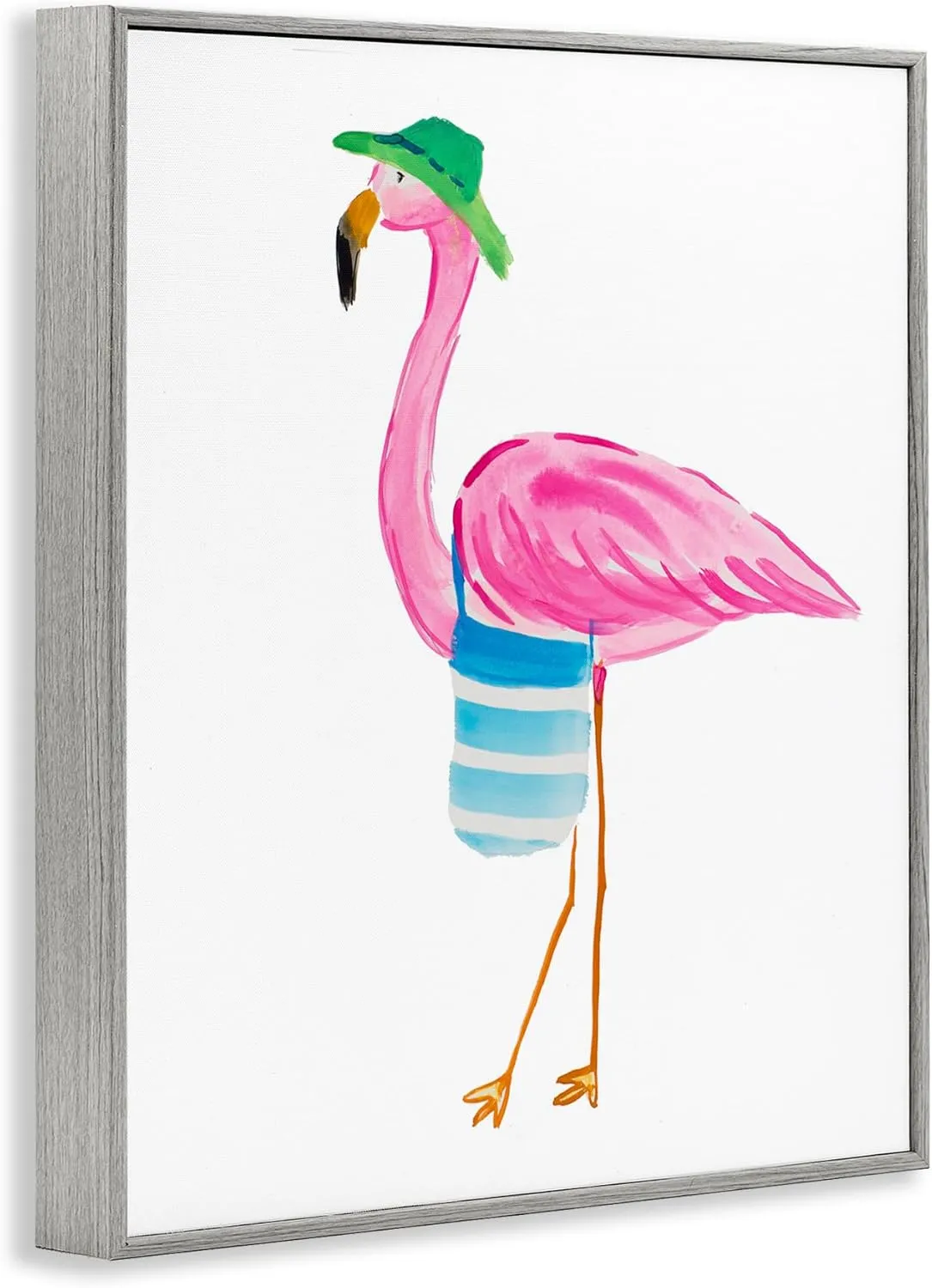 Stupell Industries Flamingo with Beach Tote Framed Giclee Art Design by Julie DeRice