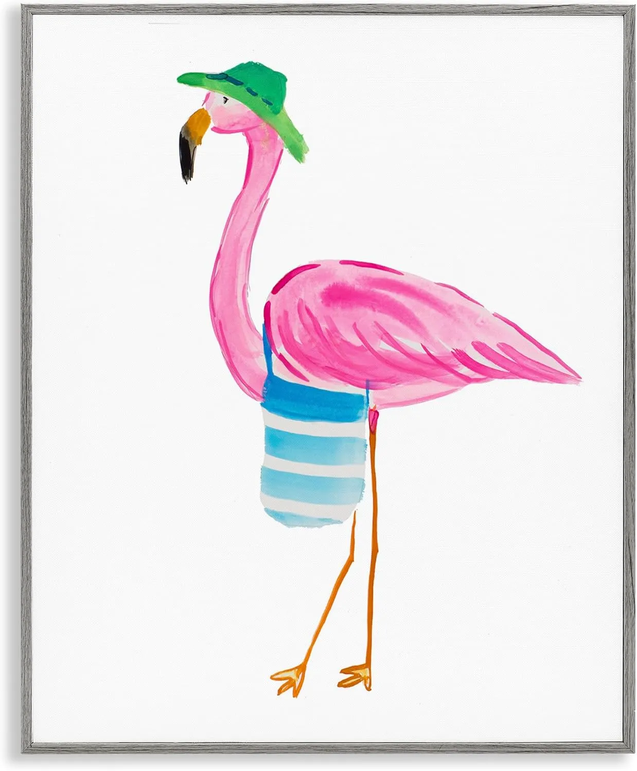Stupell Industries Flamingo with Beach Tote Framed Giclee Art Design by Julie DeRice
