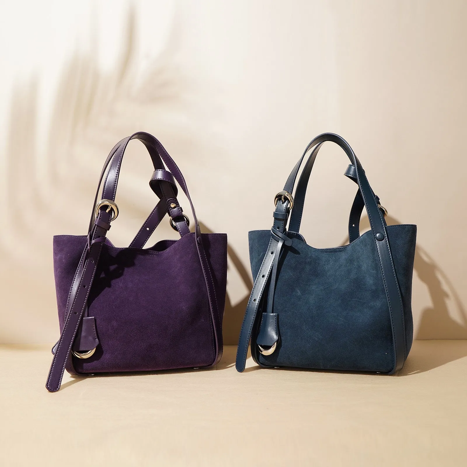 Suede Basket Bag - Purple