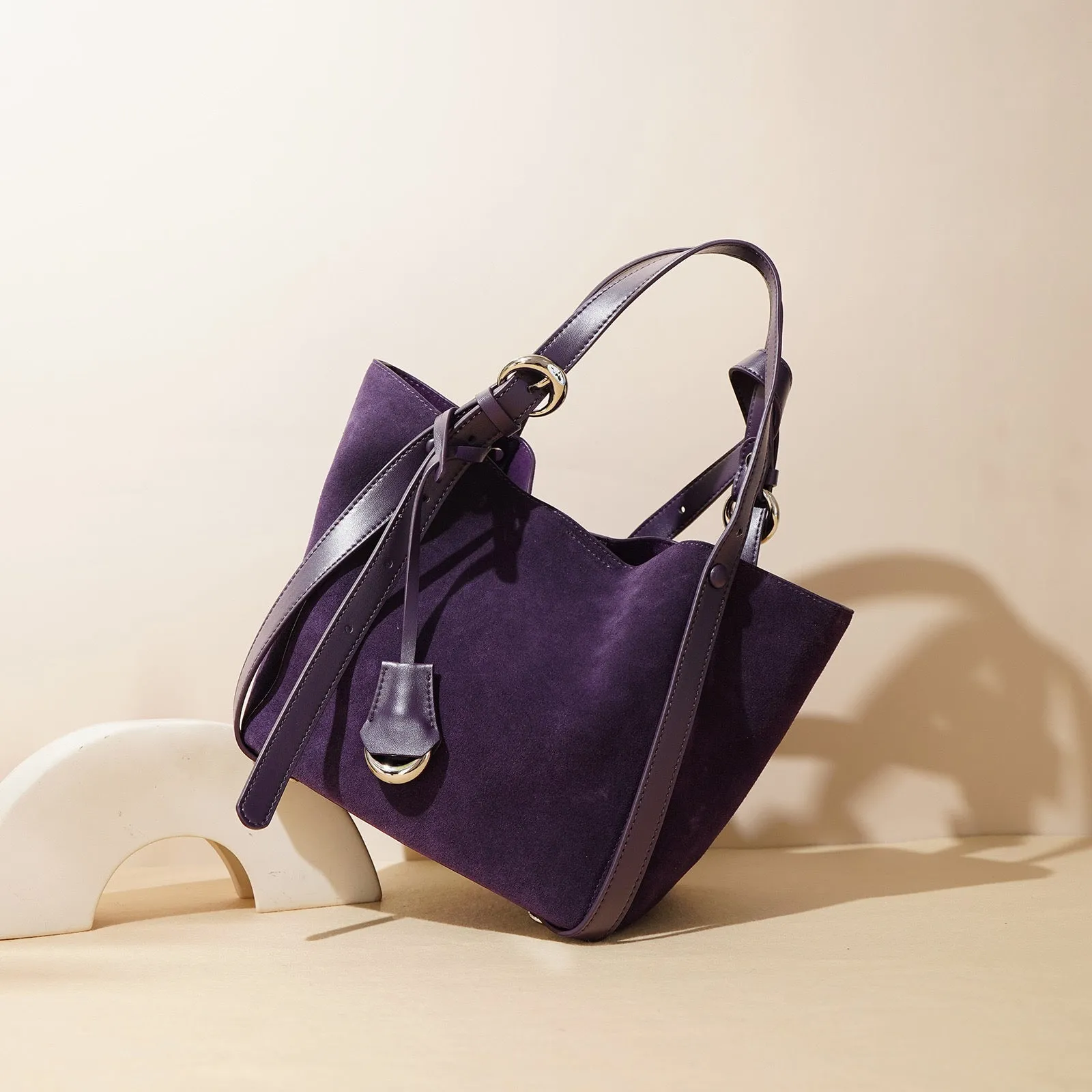 Suede Basket Bag - Purple