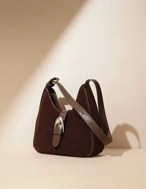 Suede Shoulder Bag - Chocolate