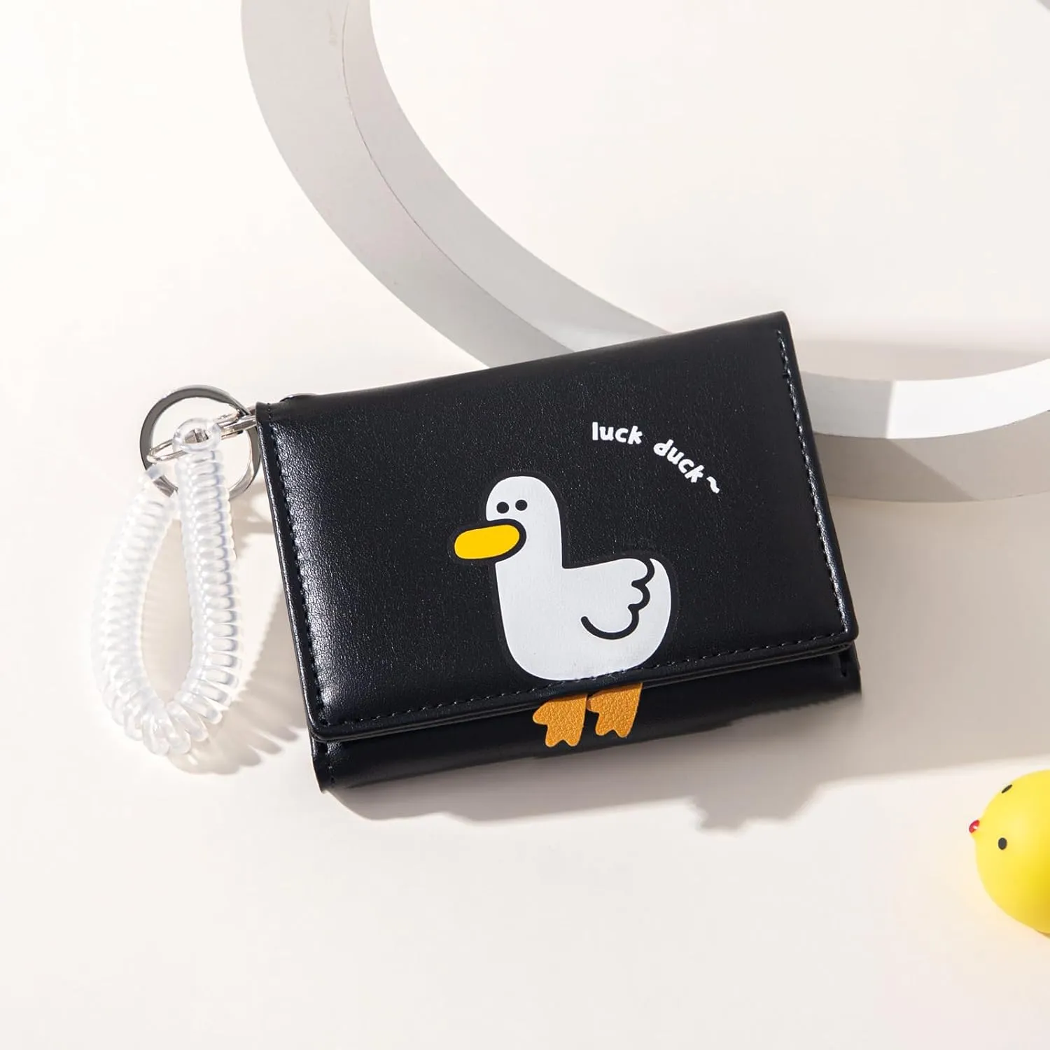 Sunwel Fashion Girls Cute 3D Duck Mini Wallet with Key-chain Wristlet Cash Pocket Card Holder ID Window Purse for Women