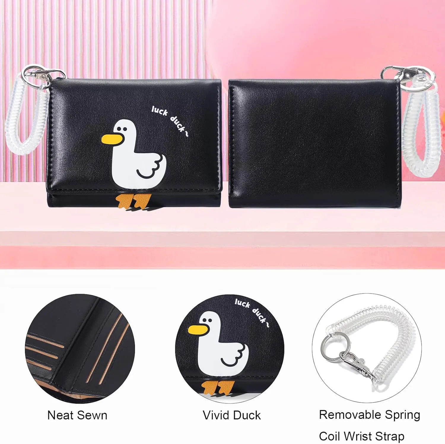 Sunwel Fashion Girls Cute 3D Duck Mini Wallet with Key-chain Wristlet Cash Pocket Card Holder ID Window Purse for Women