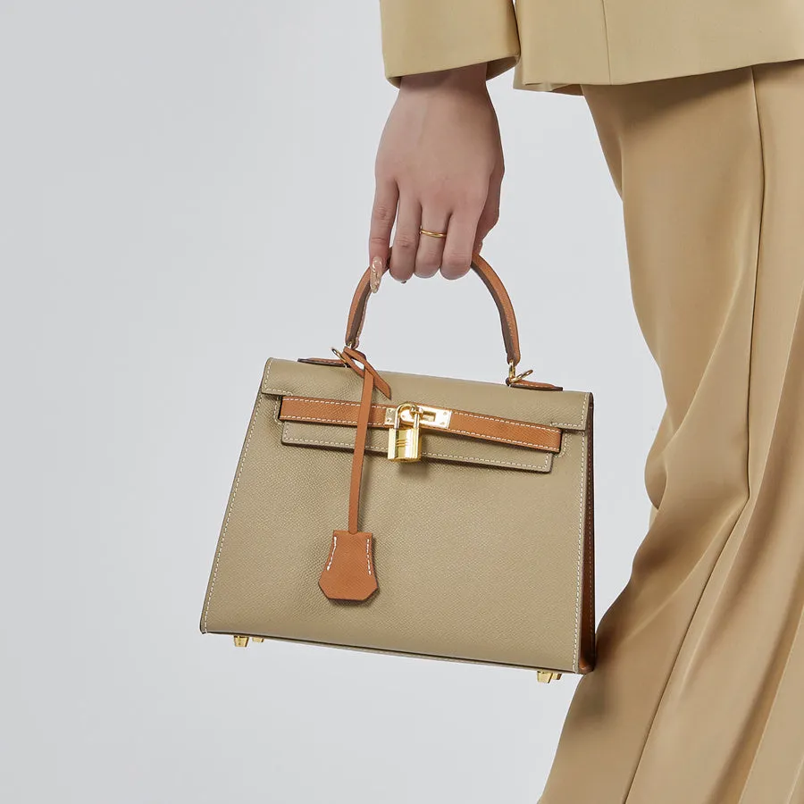 The Kelly | Luxury Grey & Brown Leather Handbag – Classic & Elegant