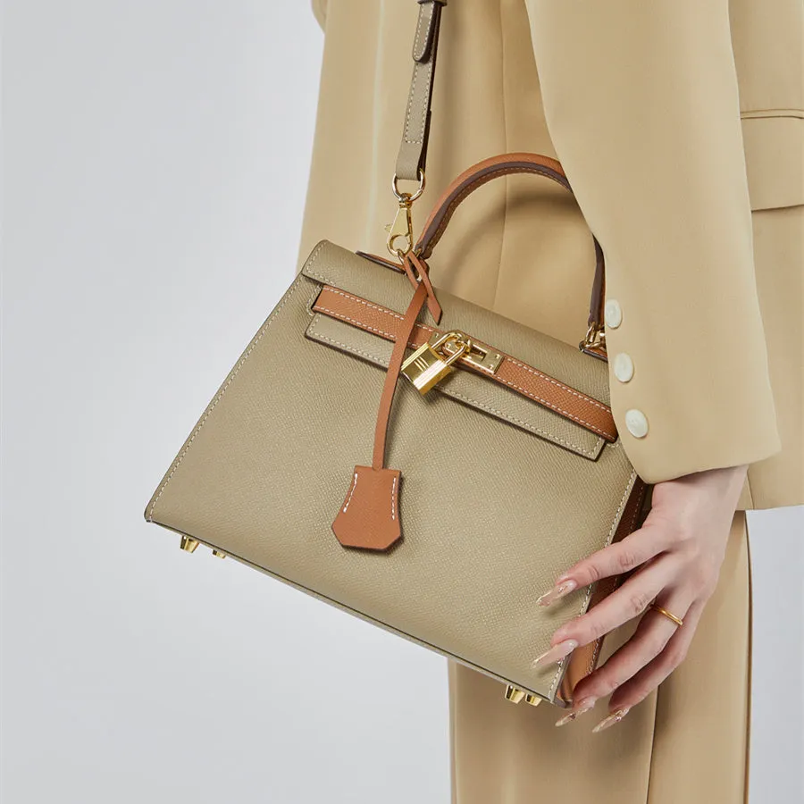 The Kelly | Luxury Grey & Brown Leather Handbag – Classic & Elegant