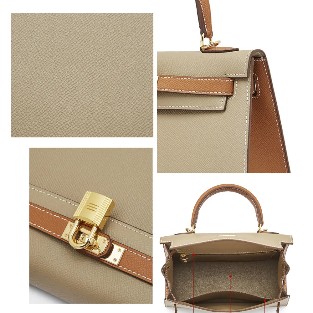 The Kelly | Luxury Grey & Brown Leather Handbag – Classic & Elegant