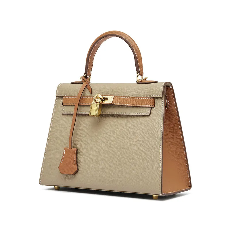 The Kelly | Luxury Grey & Brown Leather Handbag – Classic & Elegant