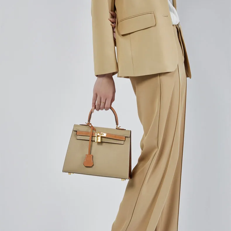 The Kelly | Luxury Grey & Brown Leather Handbag – Classic & Elegant