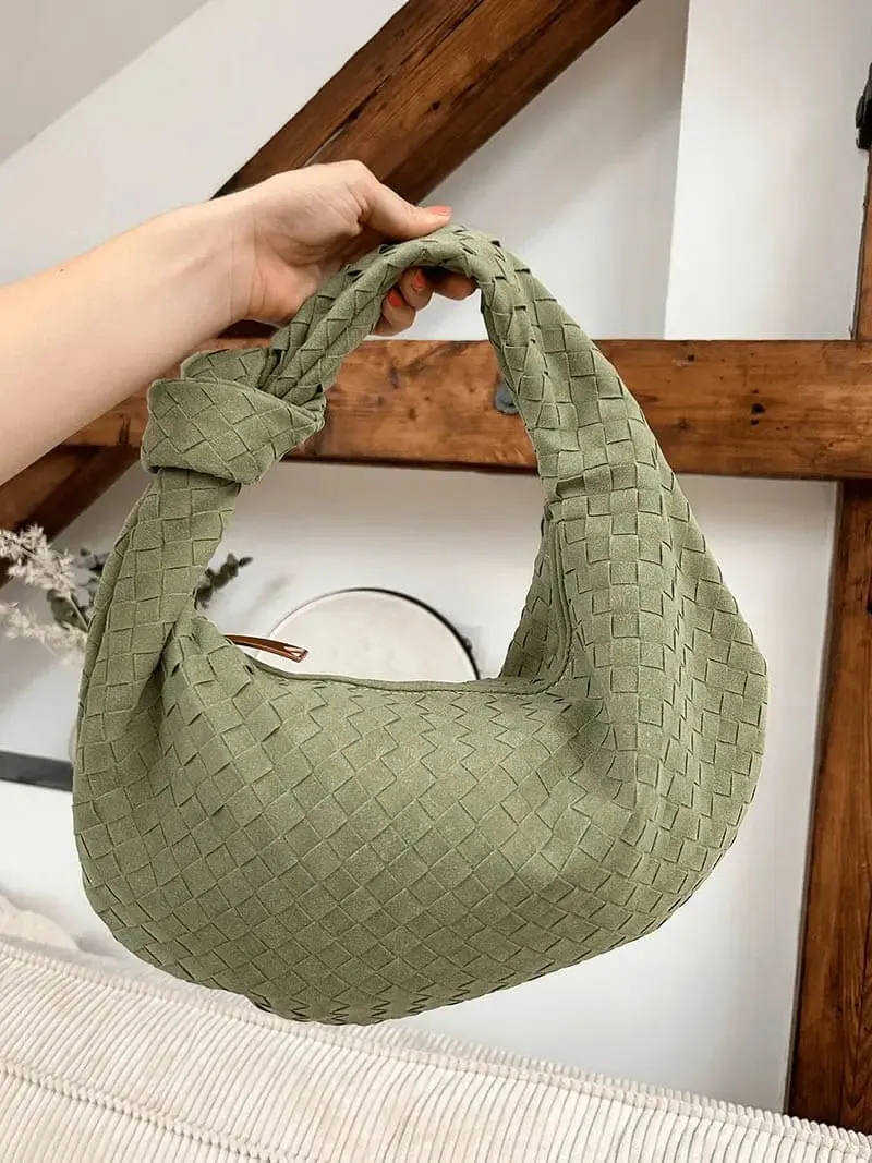 Tina | Woven Medium Suede Handbag with Knot Detail