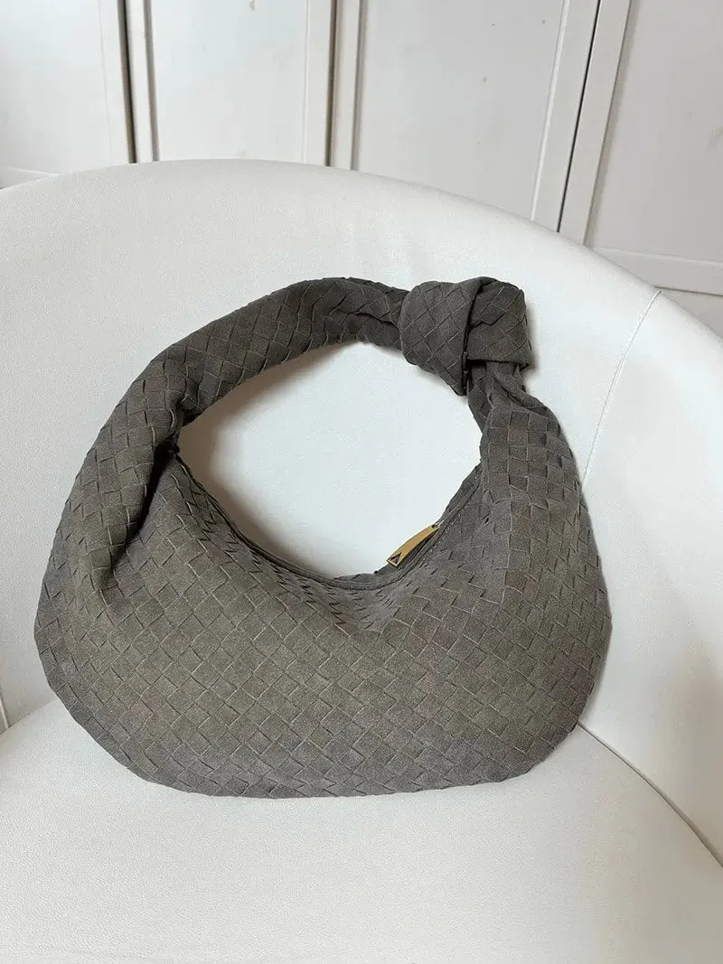 Tina | Woven Medium Suede Handbag with Knot Detail