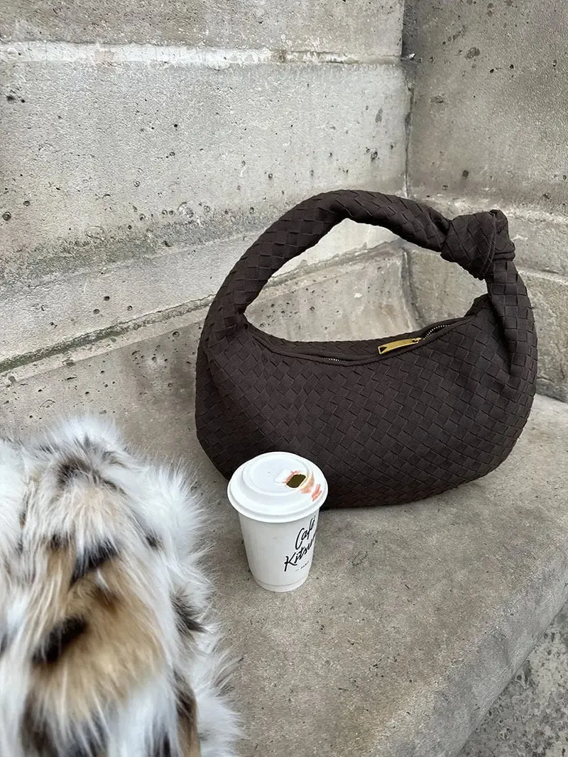 Tina | Woven Medium Suede Handbag with Knot Detail