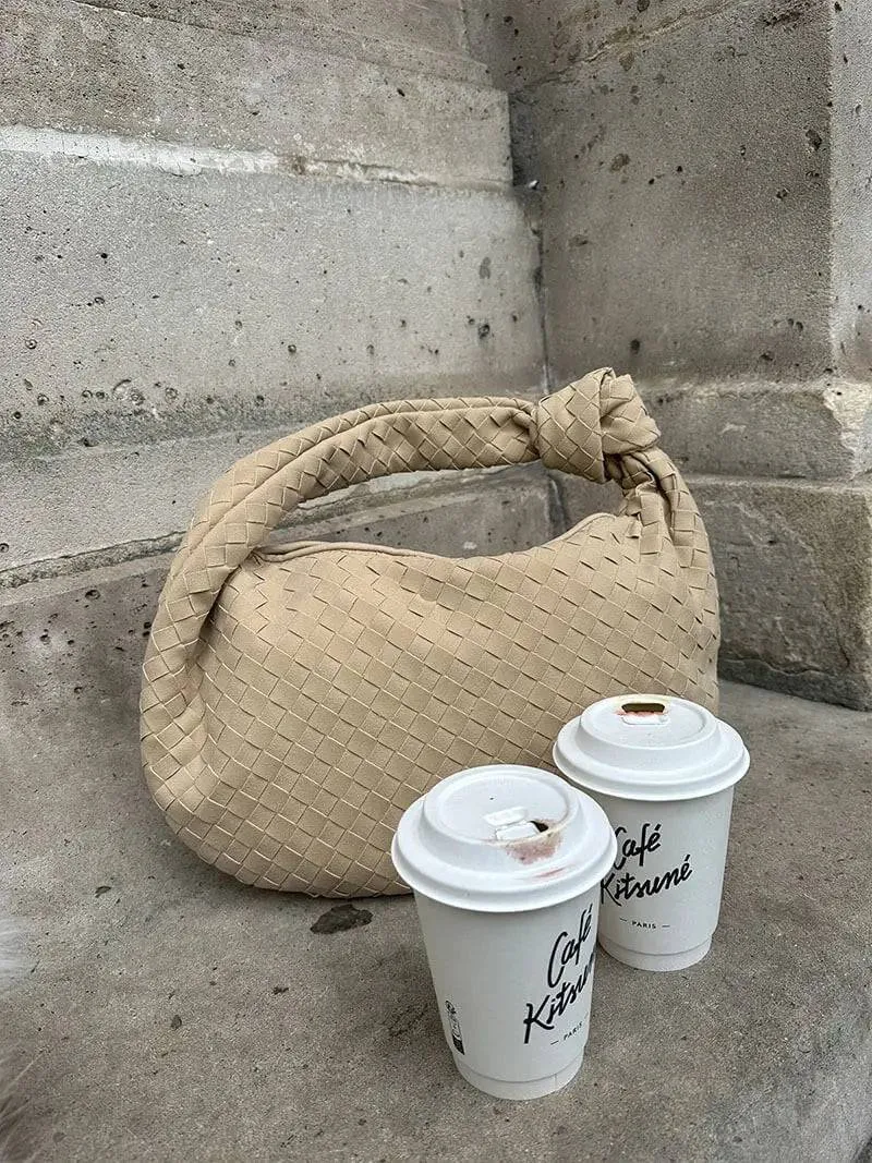 Tina | Woven Medium Suede Handbag with Knot Detail