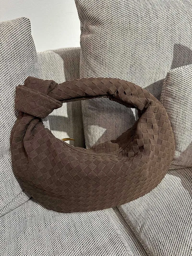 Tina | Woven Medium Suede Handbag with Knot Detail