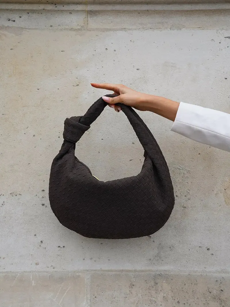 Tina | Woven Medium Suede Handbag with Knot Detail
