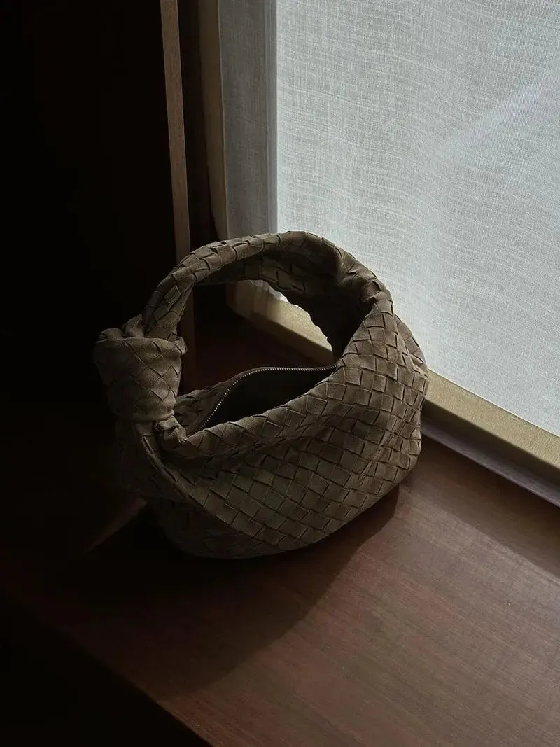 Tina | Woven Medium Suede Handbag with Knot Detail