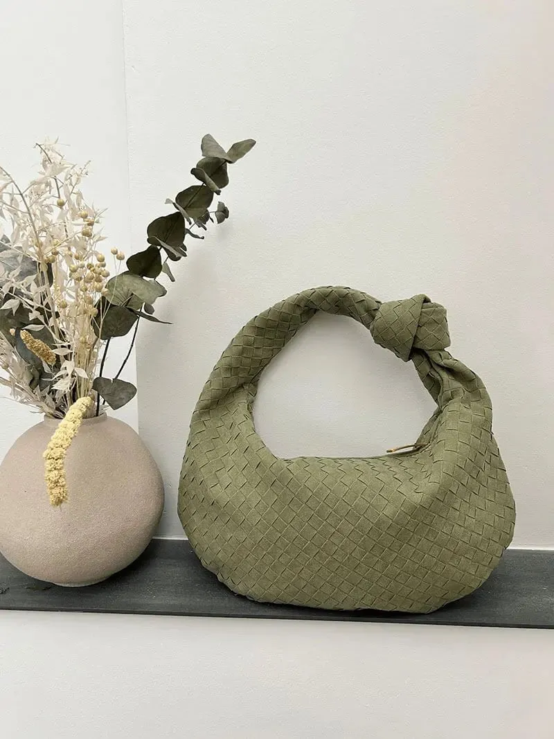 Tina | Woven Medium Suede Handbag with Knot Detail