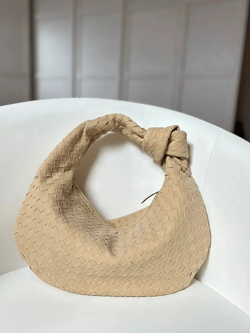 Tina | Woven Medium Suede Handbag with Knot Detail