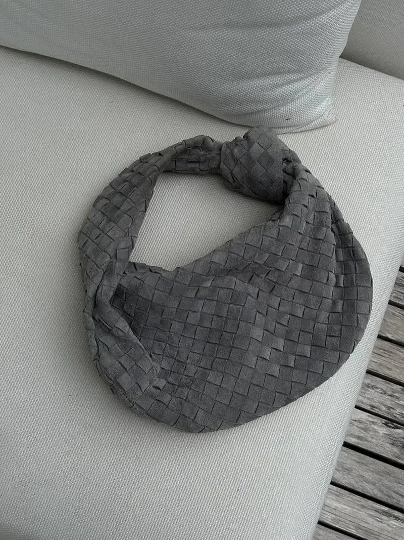 Tina | Woven Medium Suede Handbag with Knot Detail