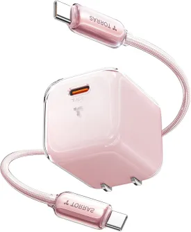 TORRAS Icenano 30W USB C Charger Block, Low Temp & Safe, PD 3.0 Unlocks Wireless 25W Fast Charging, Designed for Magsafe Charger/iPhone 16/15/, Crystal Pink(5.5ft USB-C Cable Included)