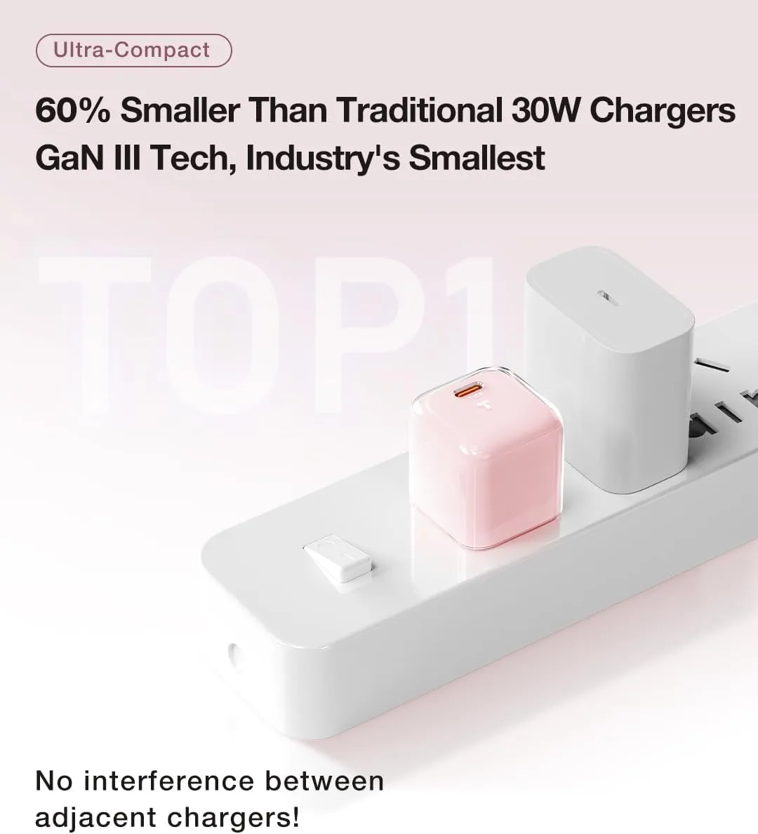 TORRAS Icenano 30W USB C Charger Block, Low Temp & Safe, PD 3.0 Unlocks Wireless 25W Fast Charging, Designed for Magsafe Charger/iPhone 16/15/, Crystal Pink(5.5ft USB-C Cable Included)