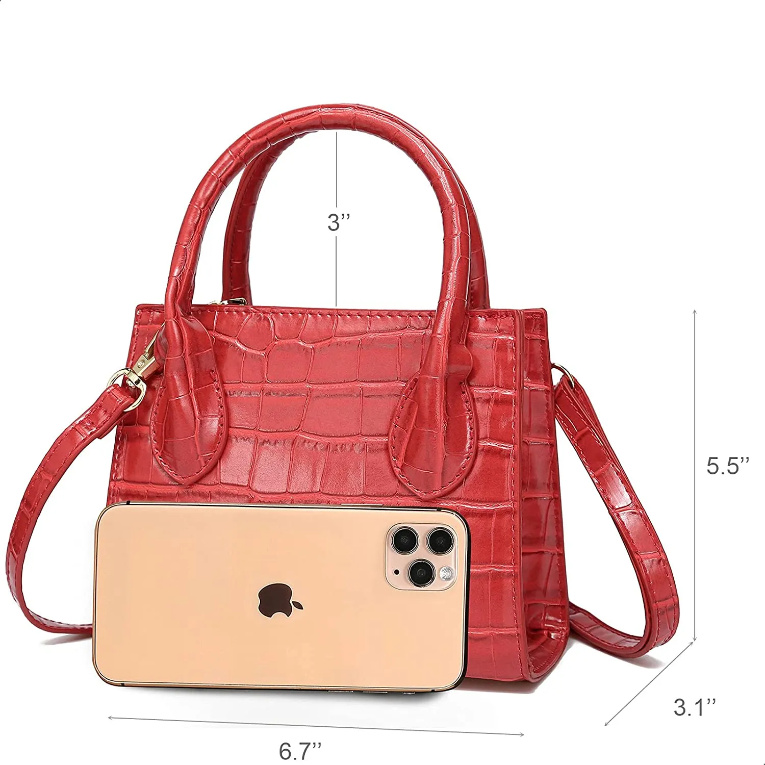 Trendy Red Mini Purse Crocodile Pattern Handbag