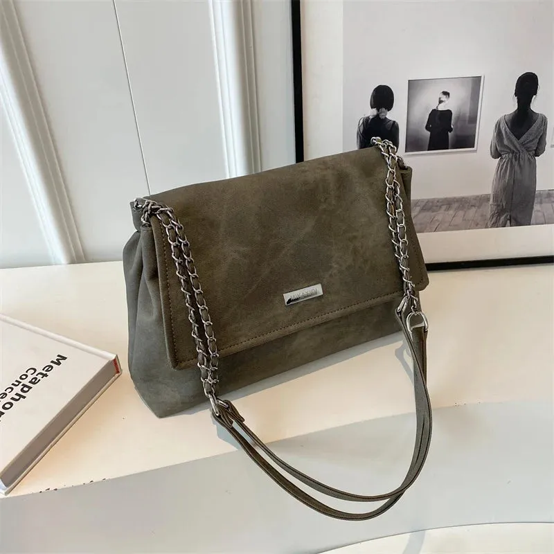 VAIGE Retro Chain Leather Tote Shoulder Bag - Simple Crossbody Handbag with Cell Phone Pocket, Vintage Design