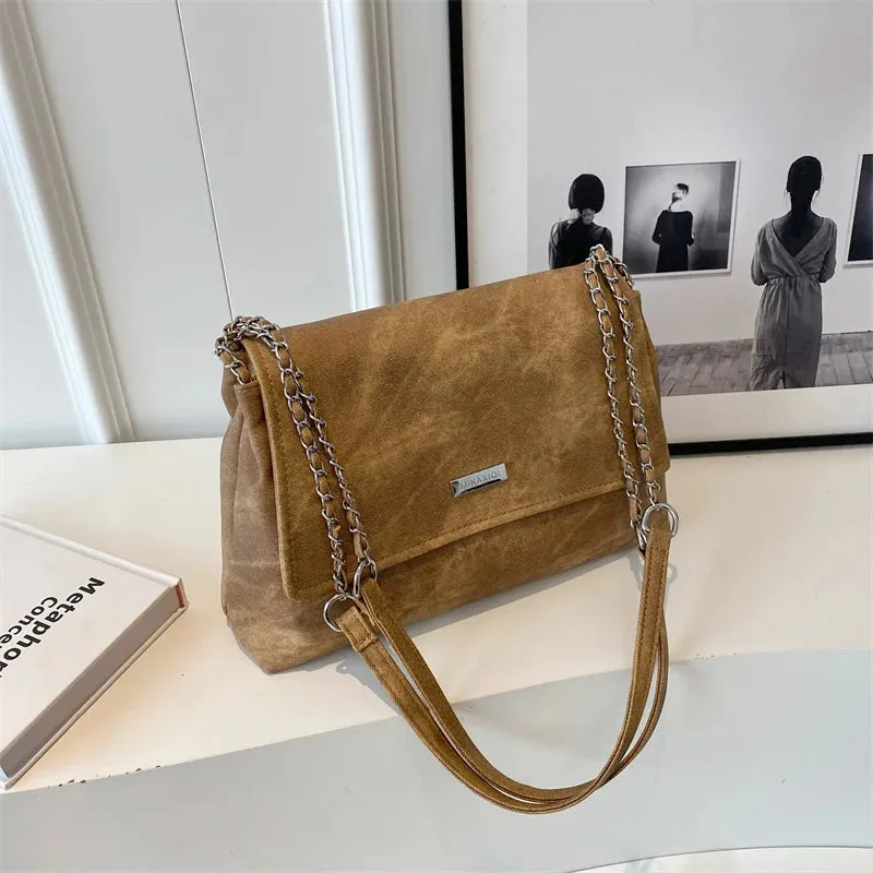 VAIGE Retro Chain Leather Tote Shoulder Bag - Simple Crossbody Handbag with Cell Phone Pocket, Vintage Design