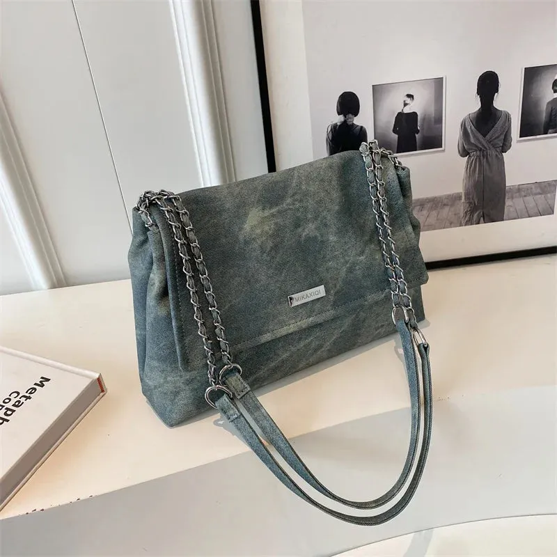 VAIGE Retro Chain Leather Tote Shoulder Bag - Simple Crossbody Handbag with Cell Phone Pocket, Vintage Design