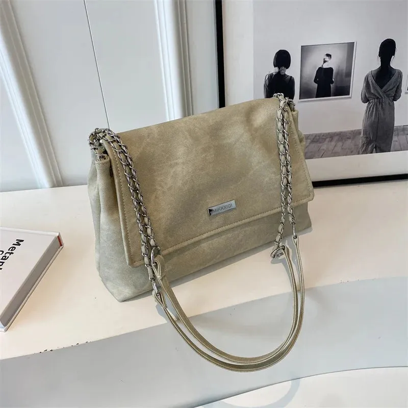 VAIGE Retro Chain Leather Tote Shoulder Bag - Simple Crossbody Handbag with Cell Phone Pocket, Vintage Design